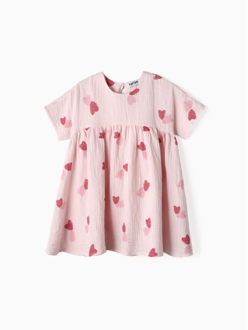 Платье из муслина для девочки KAFTAN «Сердечки», розовое, рост 98 см