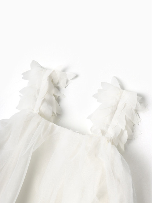 Платье нарядное для девочки MINAKU: PartyDress на бретельках, белое, рост 116-122 см
