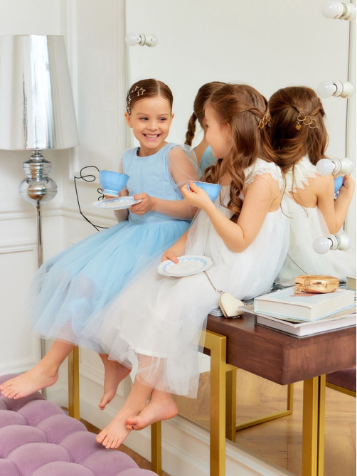 Платье нарядное для девочки MINAKU: PartyDress, голубое, рост 122-128 см