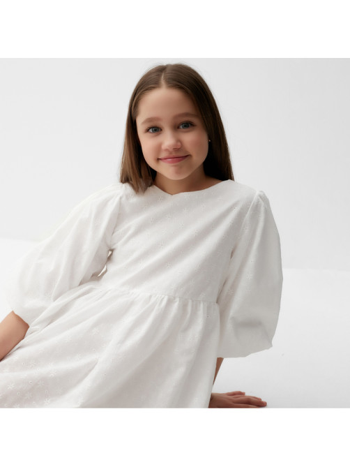Платье для девочки MINAKU: Cotton collection, белое, рост 166-122 см