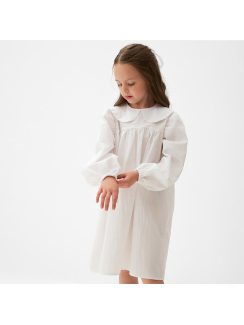 Платье для девочки MINAKU: Cotton collection с воротником, белое, рост 104-110 см
