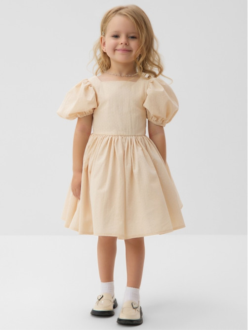 Платье нарядное для девочки с подъюбником MINAKU: PartyDress, цвет молочный, рост 104 см