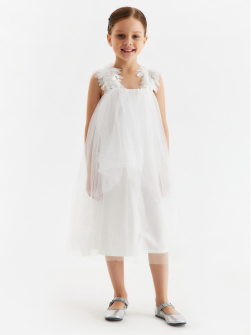 Платье нарядное для девочки MINAKU: PartyDress на бретельках, белое, рост 104-110 см
