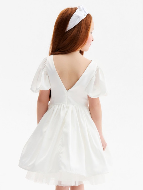 Платье нарядное для девочки MINAKU: PartyDress с рукавами, цвет молочный, рост 104 см
