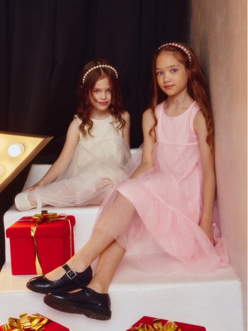 Платье нарядное однотонное для девочки MINAKU: PartyDress, розовое, рост 104 см