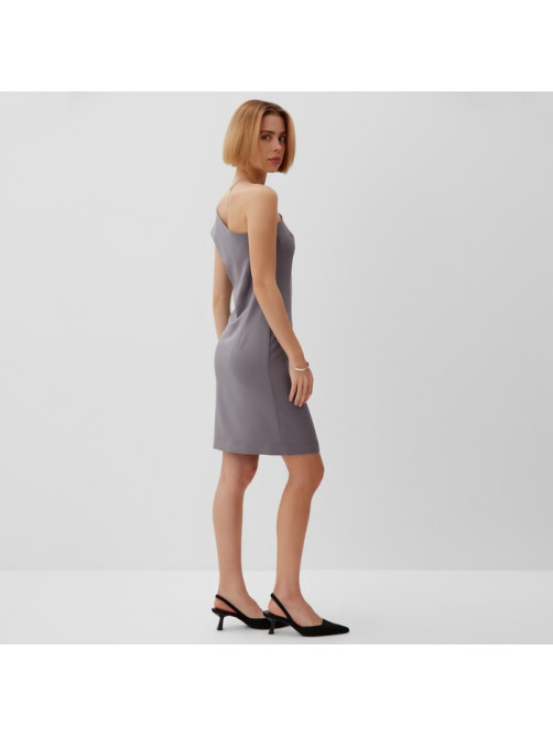 Платье на одно плечо мини женское MINAKU: Casual Collection, серое, размер 42