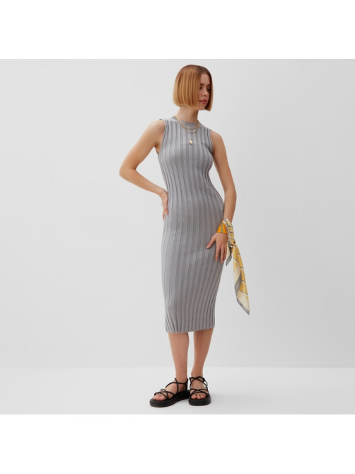 Платье вязаное миди женское MINAKU: Knitwear collection, серое, размер 46