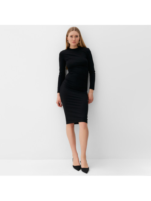 Платье со сборкой мини женское MINAKU: Casual Collection, чёрное, размер 46