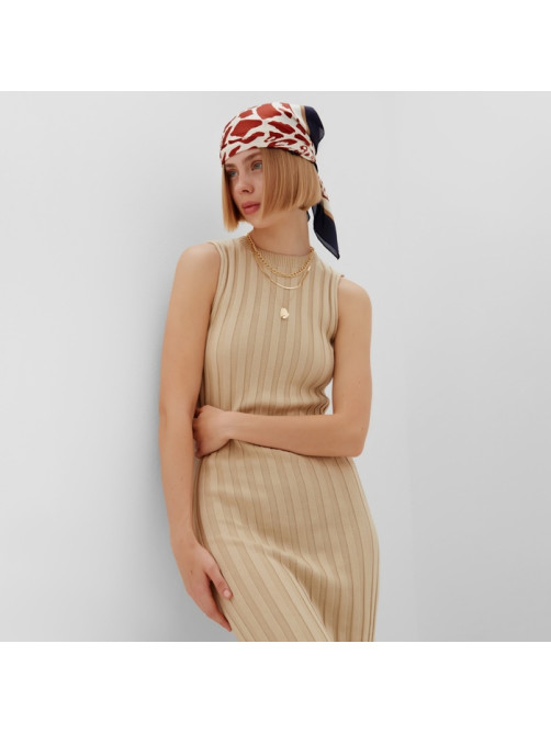 Платье вязаное миди женское MINAKU: Knitwear collection, бежевое, размер 44