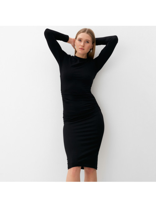 Платье со сборкой мини женское MINAKU: Casual Collection, чёрное, размер 42