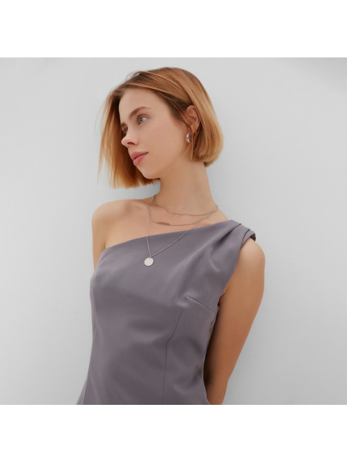 Платье на одно плечо мини женское MINAKU: Casual Collection, серое, размер 48