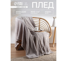 Плед «Этель» Zig-zag, 200×220 см, корал-флис, светло-серый