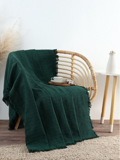 Плед с бахромой «Этель» Emerald, 130×180 см, жаккард
