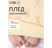 Плед двухслойный «Этель. Зайчонок», 100×100 см, муслин, вельбоа