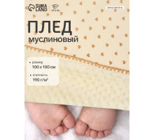 Плед двухслойный «Этель. Сердечки», 100×100 см, муслин, вельбоа