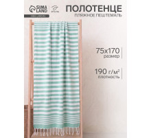 Полотенце пляжное пештемаль «Этель», 75×170 см, зелёное