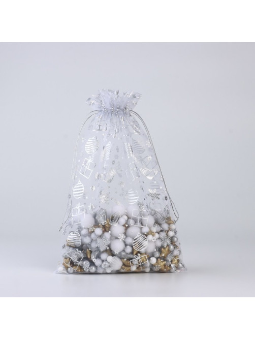 Мешочек подарочный «Новогодние подарки», органза, белый, 20×30 см