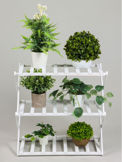 Подставка для цветов Greengo, 3 полки, 50×25×46 см, напольная, бамбук, белая