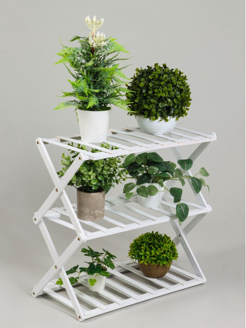Подставка для цветов Greengo, 3 полки, 50×25×46 см, напольная, бамбук, белая