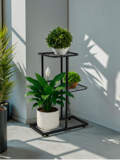 Подставка для цветов Greengo, 3 полки, 43×22×57 см, напольная, металл, чёрная