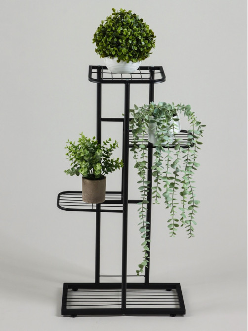 Подставка для цветов Greengo, 4 полки, 43×22×82 см, напольная, металл, чёрная