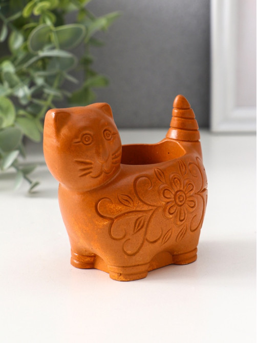 Подсвечник на 1 свечу «Кошка с орнаментом», 8.5×9.5×6.5 см, красная глина