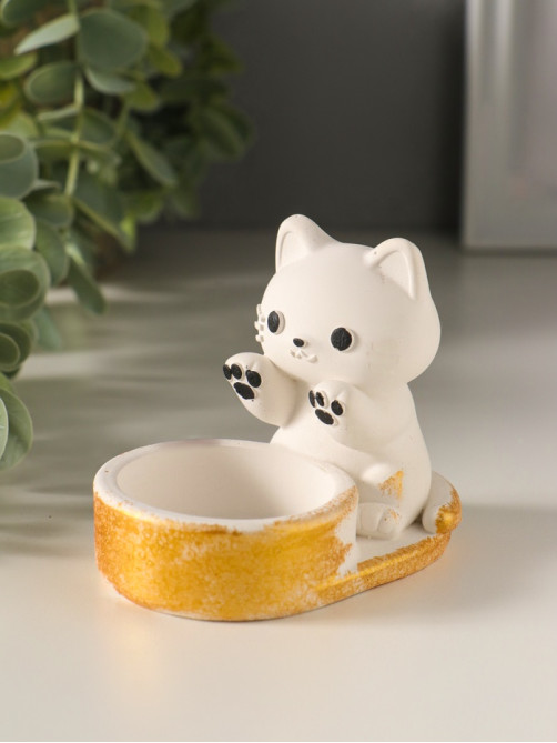 Подсвечник на 1 свечу «Котик», 8.5×7×5.5 см, белый с росписью