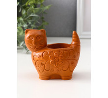 Подсвечник на 1 свечу «Кошка с орнаментом», 8.5×9.5×6.5 см, красная глина