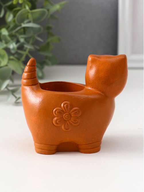Подсвечник на 1 свечу «Кошка с орнаментом», 8.5×9.5×6.5 см, красная глина