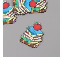 Декор для творчества дерево «Стопка книг с яблоком», набор 5 шт., 4.5×4×0.3 см