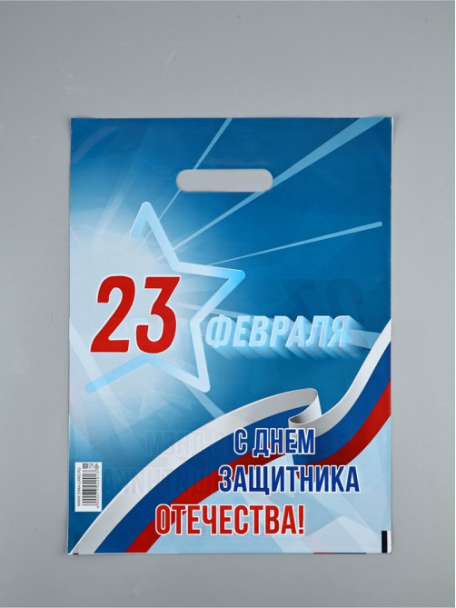 Пакет подарочный «23 февраля», полиэтиленовый с вырубной ручкой, синий, 30×40 см, 50 мк