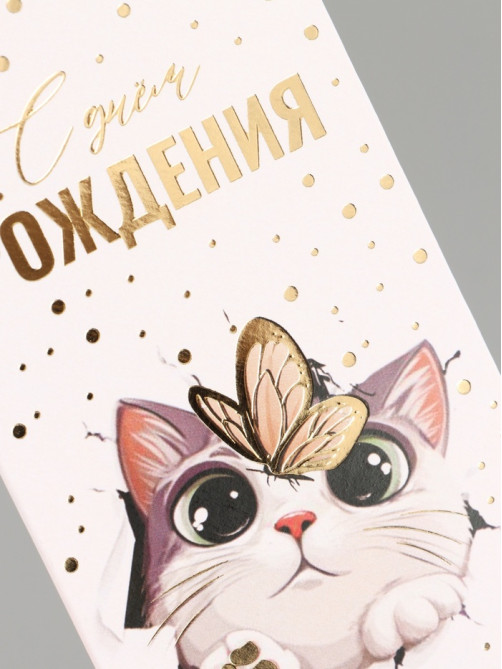 Конверт для денег «Котик», тиснение, 16.5×8 см