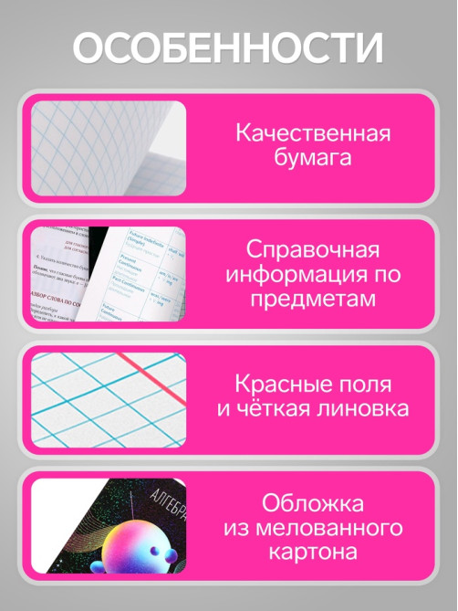 Предметная тетрадь по алгебре Calligrata TOP «Абстракция», 48 листов, в клетку, со справочным материалом, обложка из мелованного картона