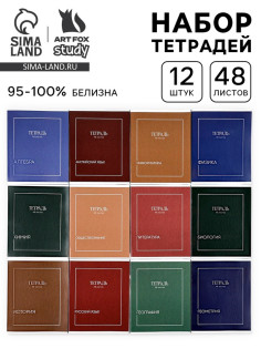 Тетради предметные, 48 л., набор из 12 шт., блок №1 «Минимализм»