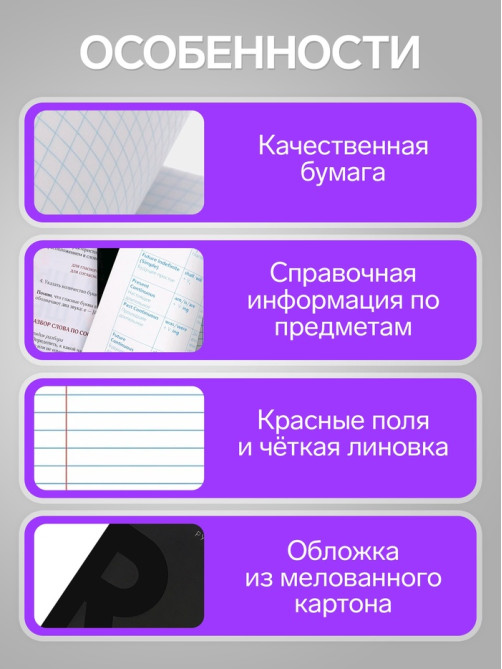 Предметная тетрадь по русскому языку Calligrata TOP. BlackTone, 48 листов, в клетку, со справочным материалом, обложка из мелованного картона