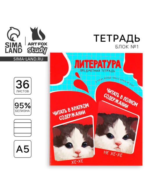 Тетрадь в линейку, предметная, 36 л., на скрепке, блок №1«Мемы. Литература»