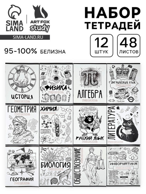 Тетради предметные, 48 л., набор из 12 шт., блок №1 «Скетчи»