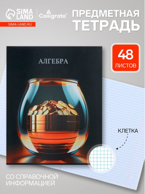 Предметная тетрадь по алгебре Calligrata TOP «Школьный стиль», 48 листов, в клетку, со справочным материалом, пластиковая обложка