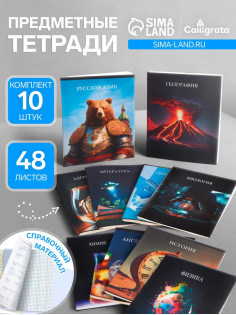 Набор предметных тетрадей Calligrata TOP «Школьный стиль», 10 предметов, 48 листов, со справочным материалом, пластиковая обложка