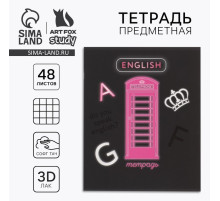 Тетрадь в клетку, предметная, 48 л., на скрепке, А5 «Неон. Английский язык»