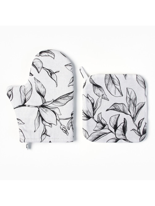 Кухонный набор «Доляна» Plant leaves: варежка 20×27 см, прихватка 19×19 см, 100% хлопок, 250 г/м²
