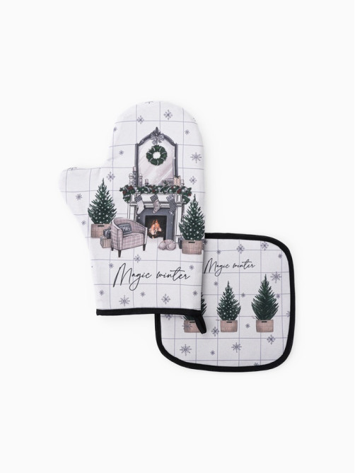 Кухонный набор «Этель» Magic winter: варежка-прихватка 20×27 см, прихватка 19×19 см