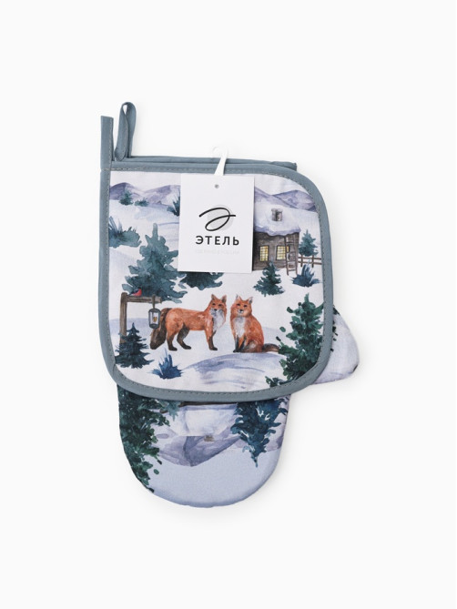 Кухонный набор «Этель» Forest animals: варежка-прихватка 20×27 см, прихватка 19×19 см