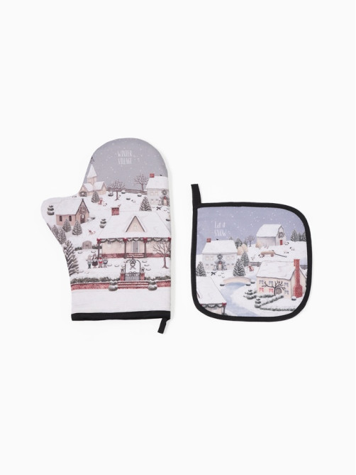 Кухонный набор «Этель» Winter village: варежка-прихватка 20×28 см, прихватка 19×19 см