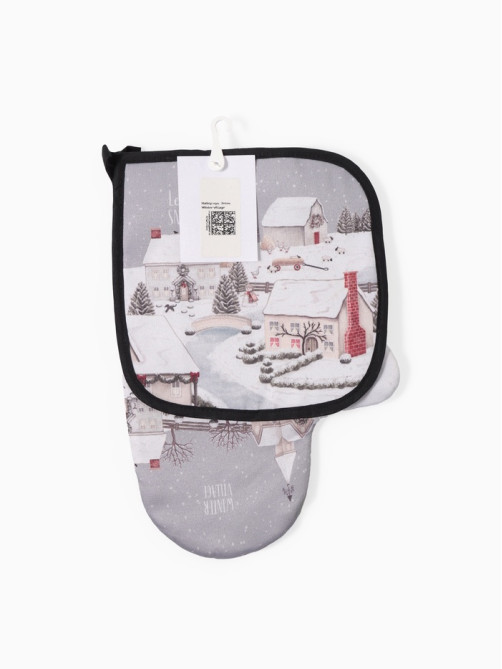 Кухонный набор «Этель» Winter village: варежка-прихватка 20×28 см, прихватка 19×19 см