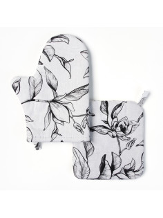 Кухонный набор «Доляна» Plant leaves: варежка 20×27 см, прихватка 19×19 см, 100% хлопок, 250 г/м²