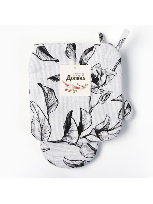 Кухонный набор «Доляна» Plant leaves: варежка 20×27 см, прихватка 19×19 см, 100% хлопок, 250 г/м²