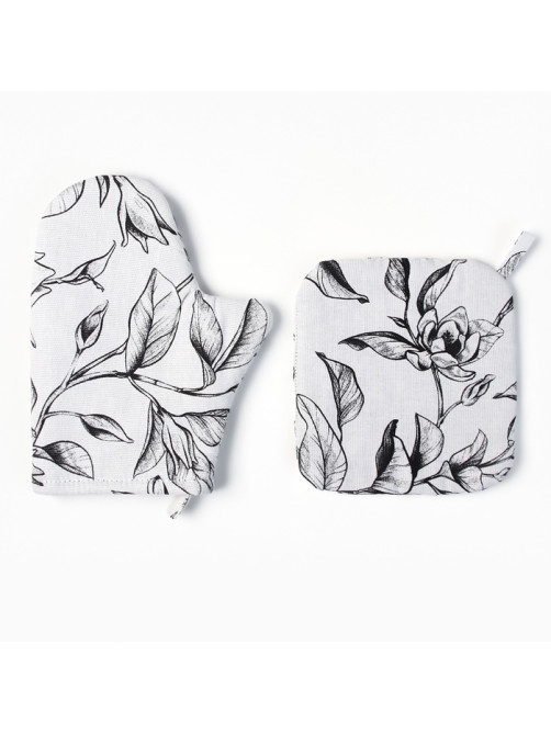 Кухонный набор «Доляна» Plant leaves: варежка 20×27 см, прихватка 19×19 см, 100% хлопок, 250 г/м²