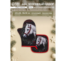 Кухонный набор «Этель»: варежка-прихватка 20×28 см, прихватка 19×19 см, красная