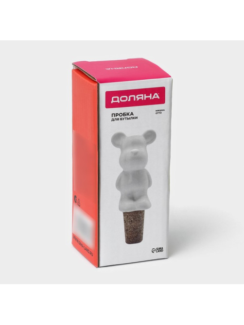 Пробка для бутылки Доляна «Стильный мишка», 3.5×3.5×10 см, белая